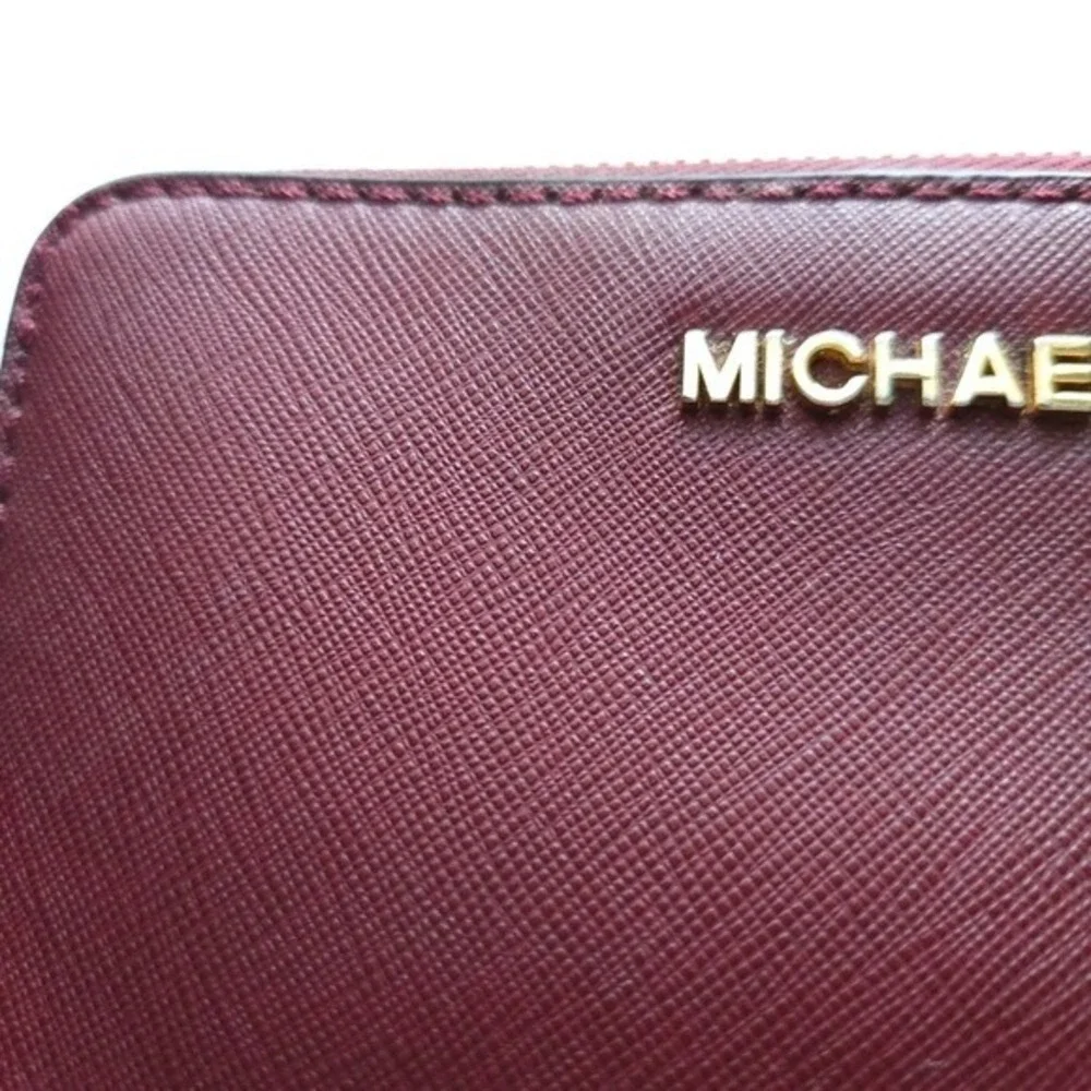 Michael Kors Maroon Red Saffiano Leather Continental‎ Zip Wallet